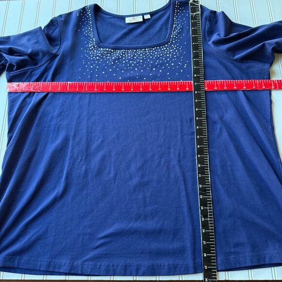 Quacker Factory Blue Bling 3X square neck pullover 3/4 sleeves top - Picture 8 of 9